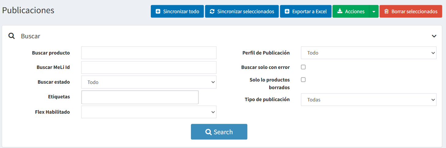 Filtros publicaciones existentes